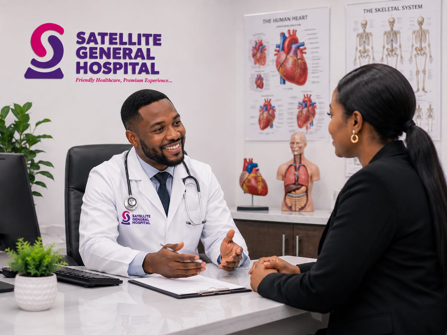 Healthcare professional speaking with a patient during a consultation