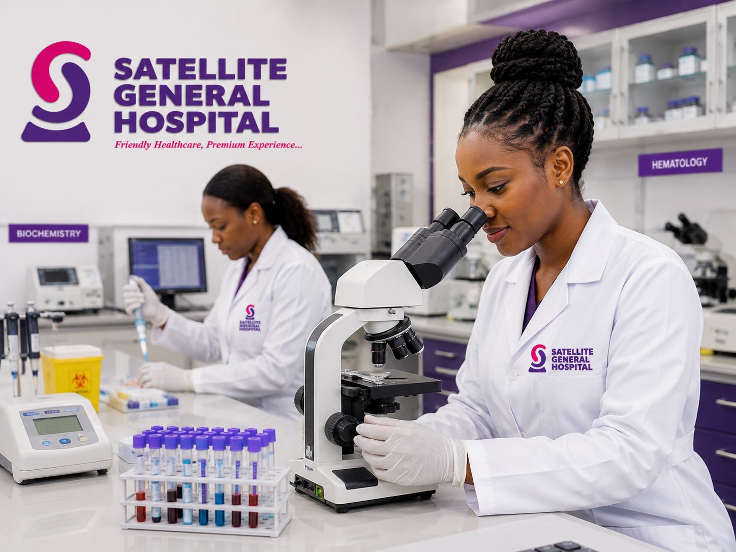 Laboratory professionals working with diagnostic equipment